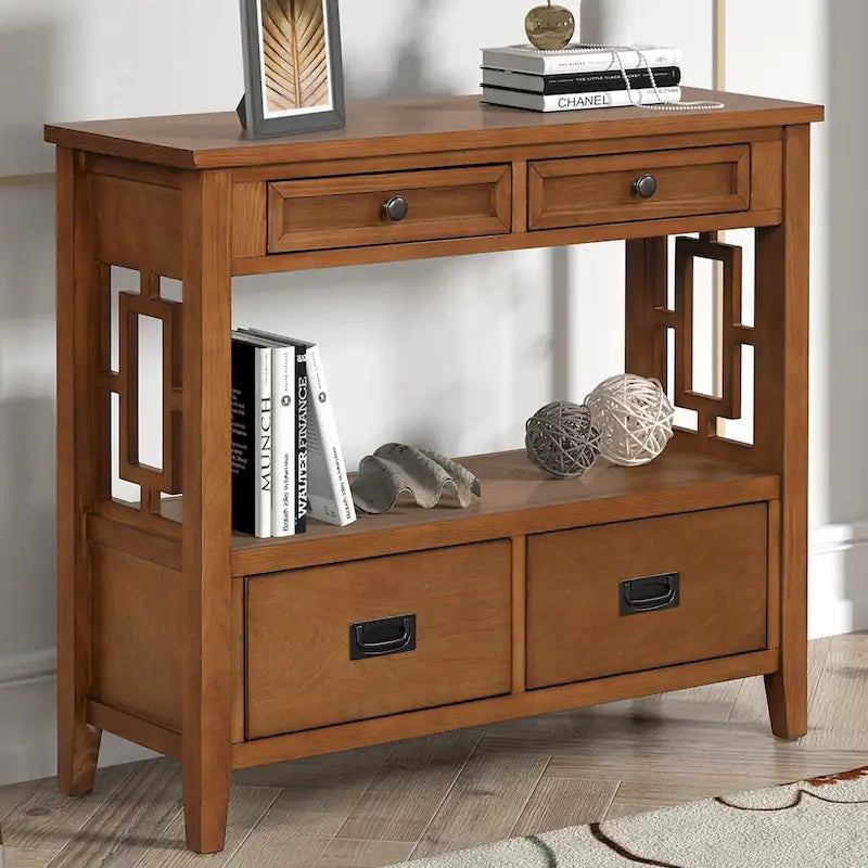 Console Table with 4 Drawers and Storage Shelf