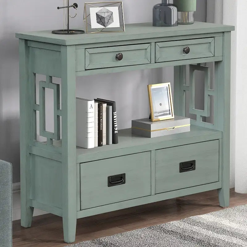 Console Table with 4 Drawers and Storage Shelf