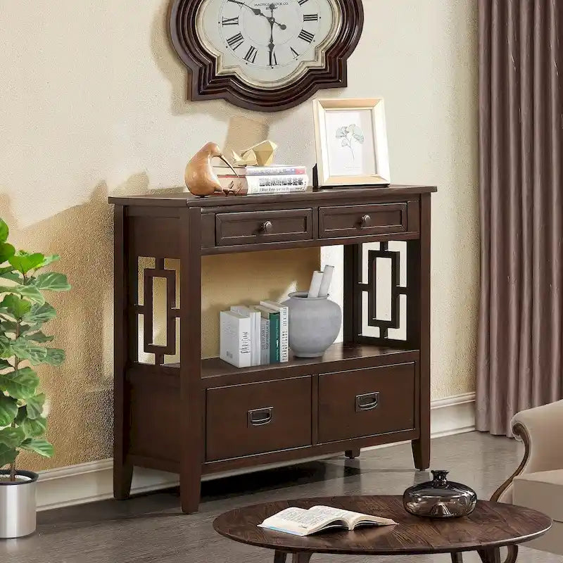 Console Table with 4 Drawers and Storage Shelf