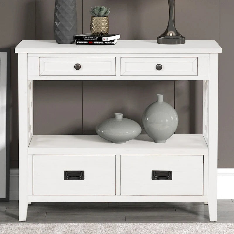 Console Table with 4 Drawers and Storage Shelf
