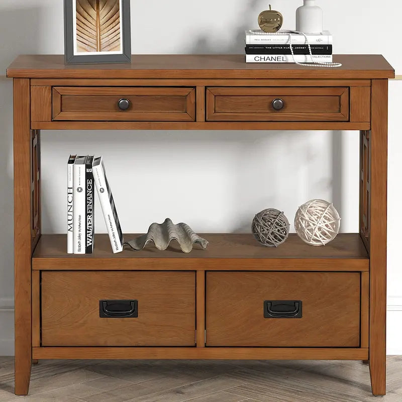Console Table with 4 Drawers and Storage Shelf