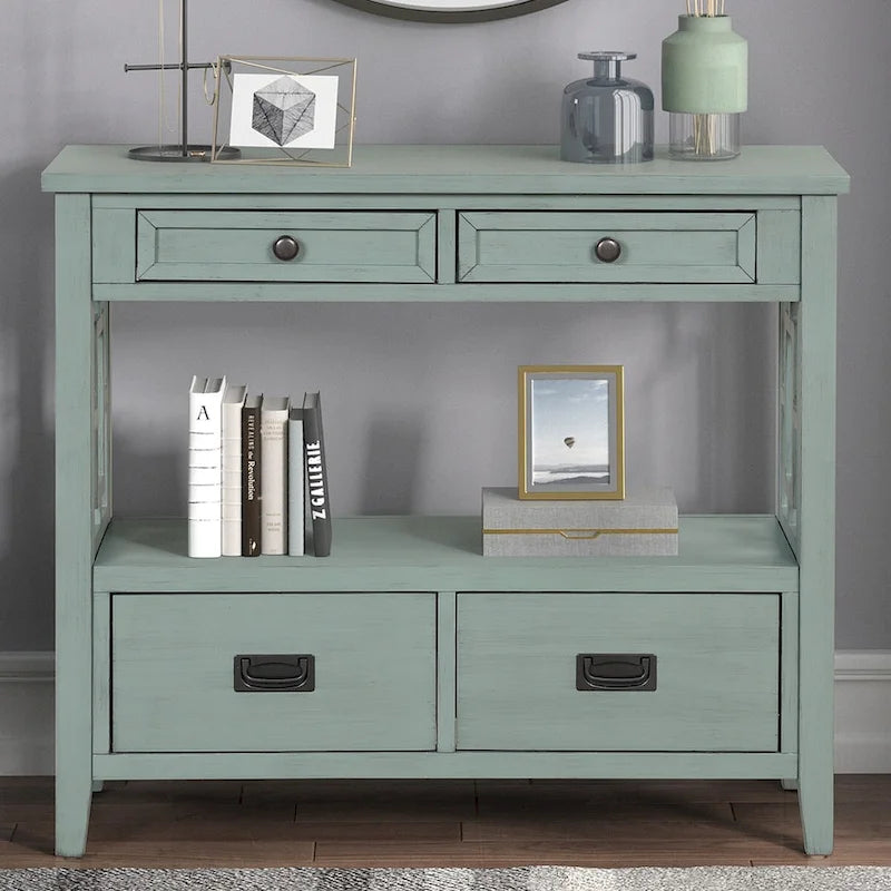Console Table with 4 Drawers and Storage Shelf