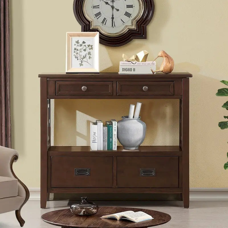 Console Table with 4 Drawers and Storage Shelf