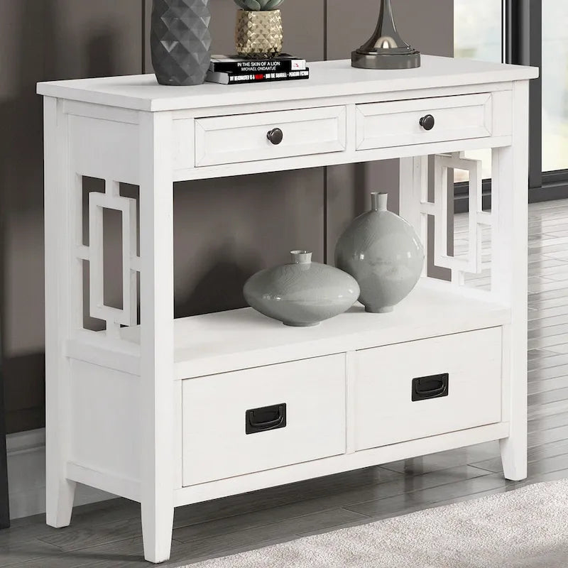Console Table with 4 Drawers and Storage Shelf