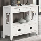 Console Table with 4 Drawers and Storage Shelf