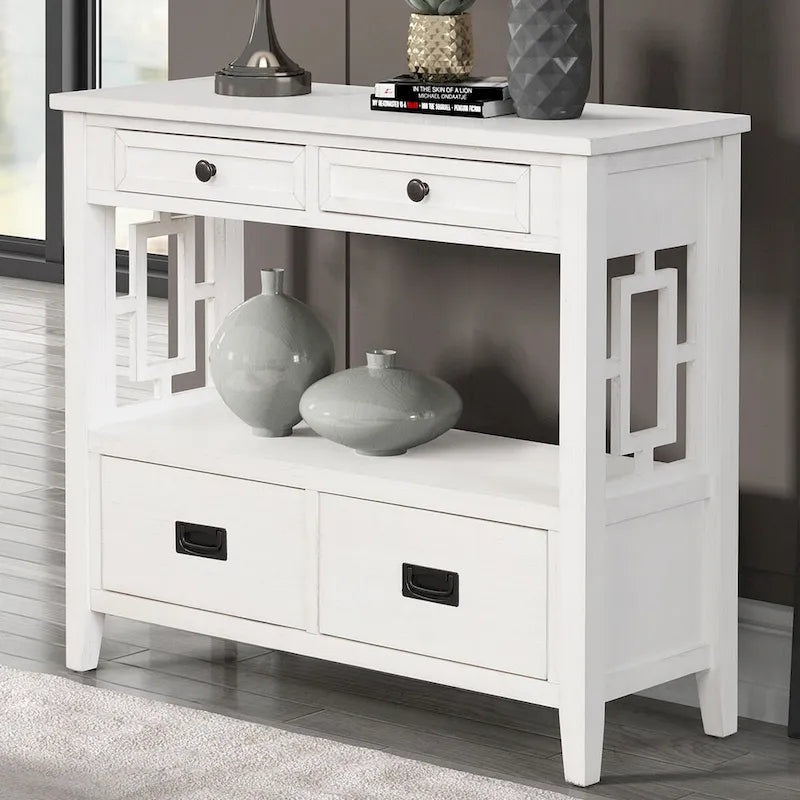 Console Table with 4 Drawers and Storage Shelf