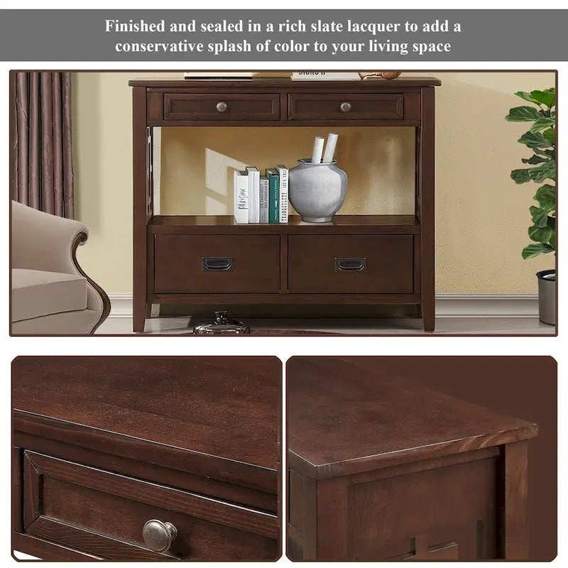Console Table with 4 Drawers and Storage Shelf