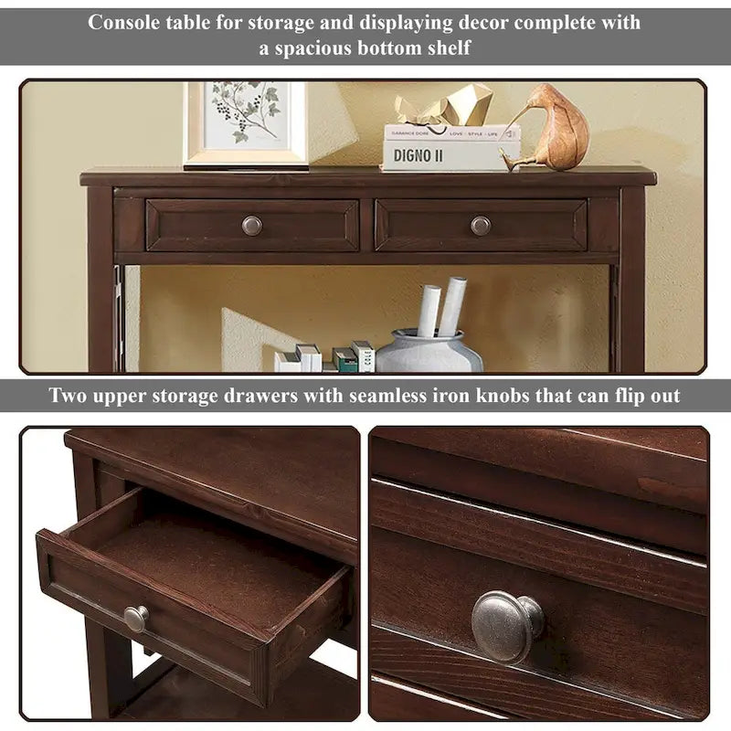 Console Table with 4 Drawers and Storage Shelf