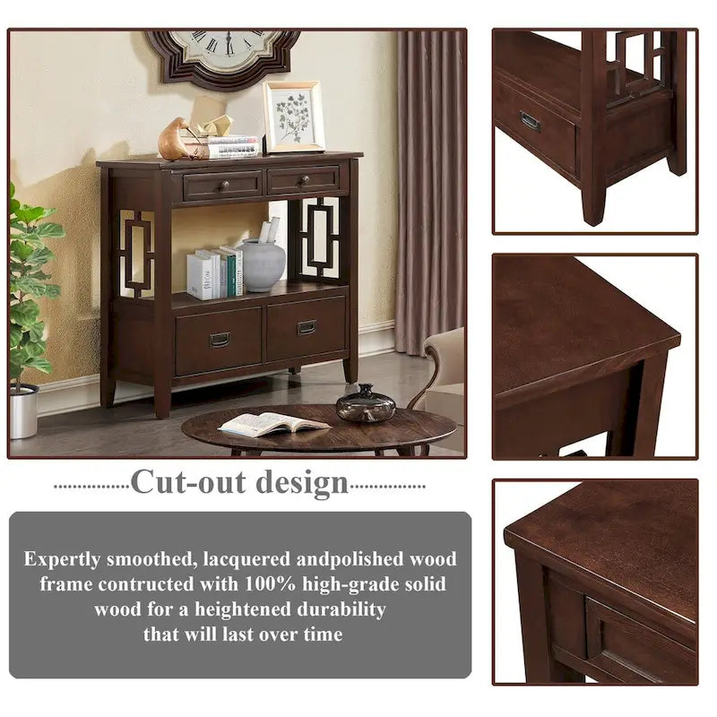 Console Table with 4 Drawers and Storage Shelf