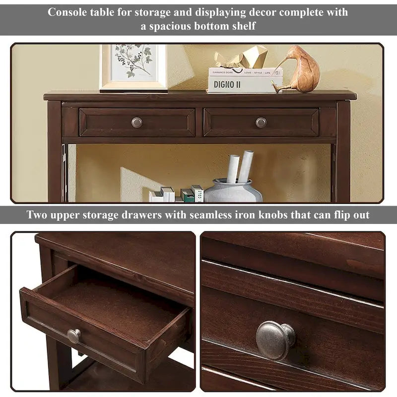 Console Table with 4 Drawers and Storage Shelf