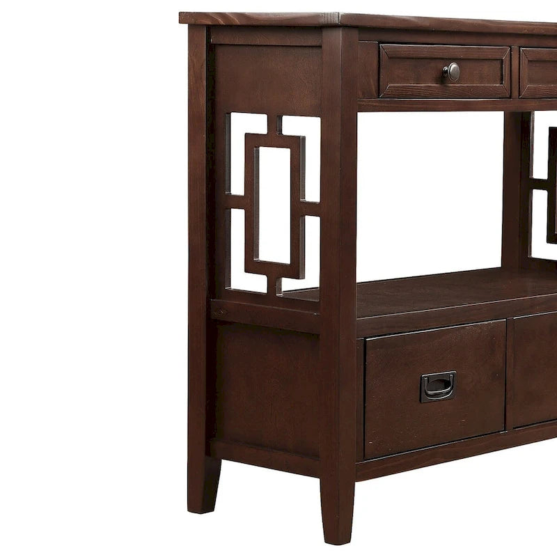 Console Table with 4 Drawers and Storage Shelf