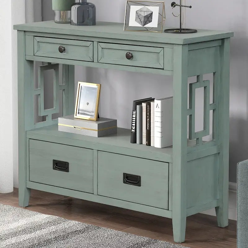 Console Table with 4 Drawers and Storage Shelf