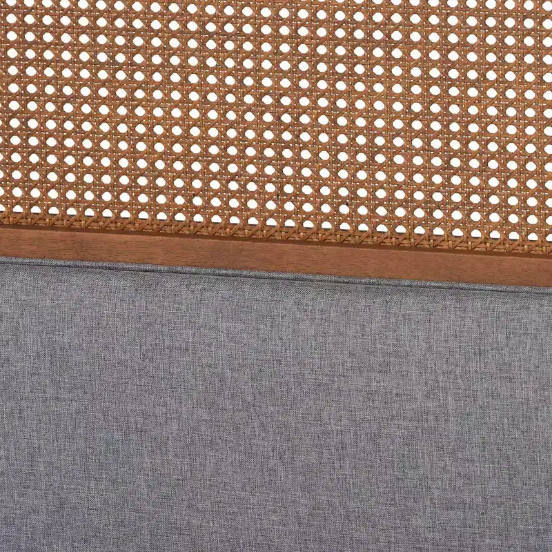 Baxton Studio Irina Lit plateforme en tissu et bois Gris/Noyer cendré : Rembourré, sommier tapissier non requis