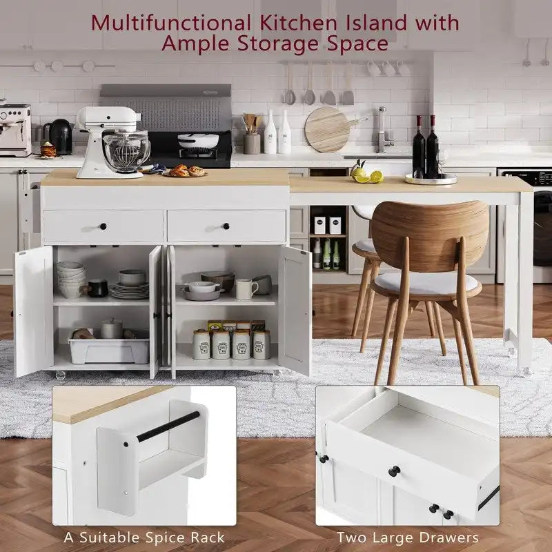 Abner Kitchen Island with Extendable Dining Table
