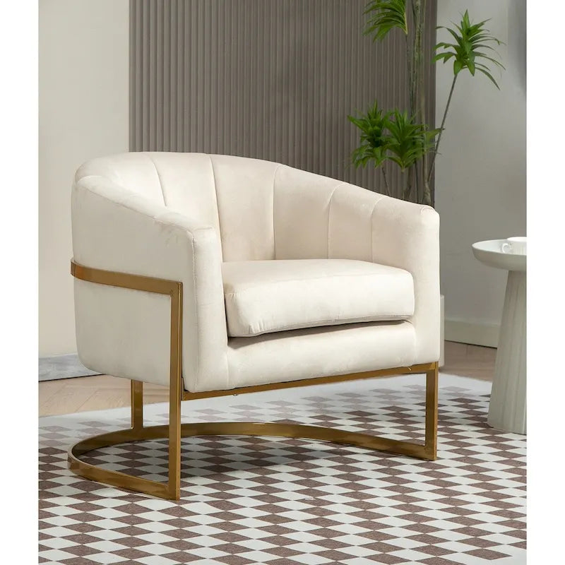 Velvet Accent Armchair with Gold Metal Frame