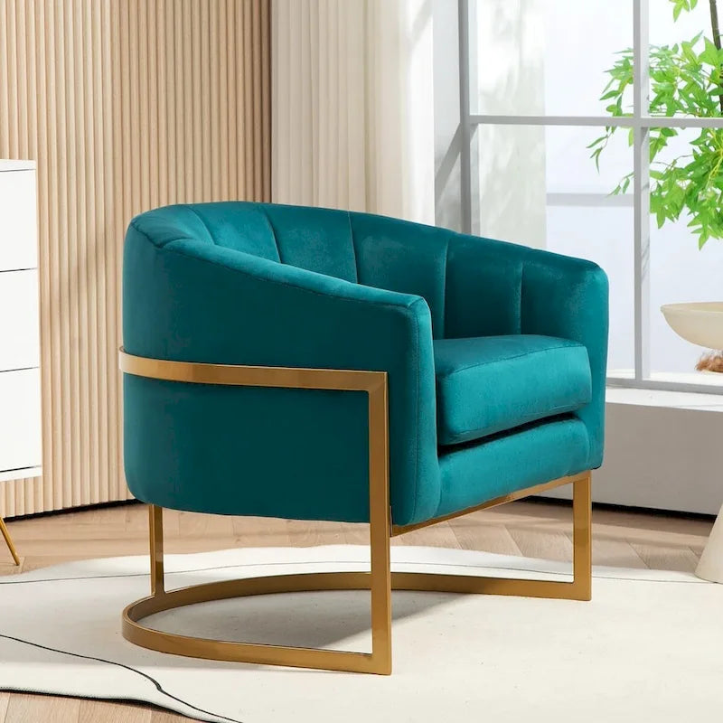 Velvet Accent Armchair with Gold Metal Frame