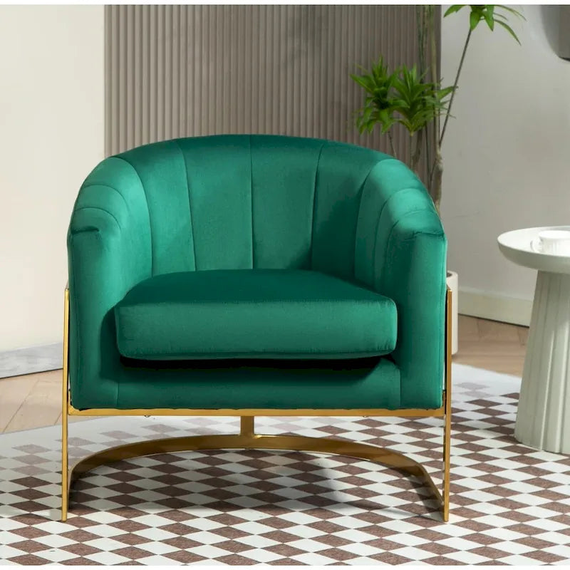 Velvet Accent Armchair with Gold Metal Frame