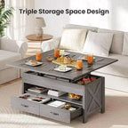 Lift up coffee table with storage space, farmhouse style coffee table, coffee table with two drawers, living room and home office coffee table