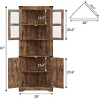 69 Tall Corner Cabinet, Farmhouse Corner Storage Cabinet, Space Saving Storage, Glass Door, Adjustable Shelves, for Living Room, Kitchen
