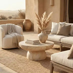 Round Fiberstone Pedestal Coffee Table, Indoor & Outdoor Sculpted Accent Table with Anti-Slip Foot Pads