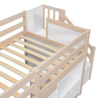 Okak Solid Wood Twin Loft Bed with Stairs & Storage,Low Profile Bunk Beds Twin with Drawers & Shelves,Multi-Functional Loft Beds for Kids,Teens