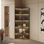 Modern Grey Metal Wood Corner Display Cabinet with Glass Door