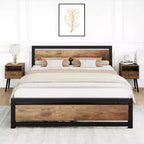 Heavy Duty Bed Frame with Headboard and Footboard, Metal Platform with 13.8 Storage, Noise Free & Tool-Free Assembly, Vintage Brown