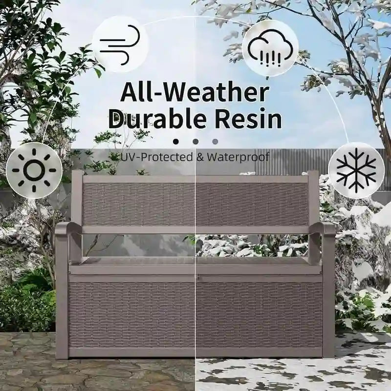 All-Weather Resin Storage Bench with Lockable Hidden Compartment - Rattan-Look Design, 500 lbs Capacity, 70-Gallon Storage