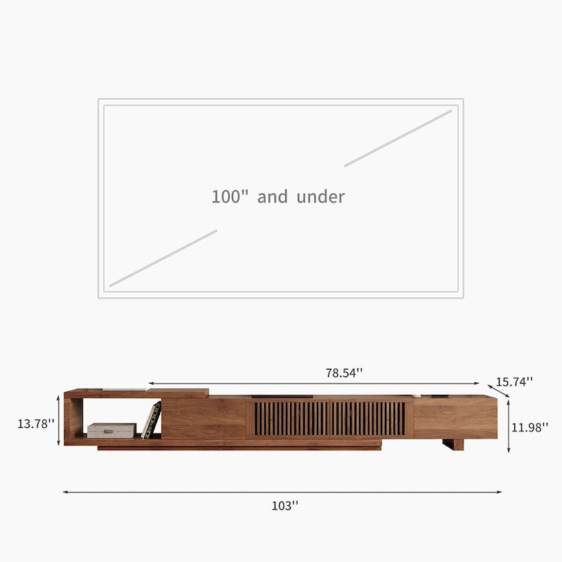 Modern Retractable & Extendable TV Stand with 4 Drawers, Up to 103 Inches - 78.54D x 15.74W x 13.78H