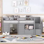 Okak Solid Wood Twin Loft Bed with Stairs & Storage,Low Profile Bunk Beds Twin with Drawers & Shelves,Multi-Functional Loft Beds for Kids,Teens