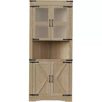 69 Tall Corner Cabinet, Farmhouse Corner Storage Cabinet, Space Saving Storage, Glass Door, Adjustable Shelves, for Living Room, Kitchen