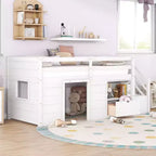 Okak Solid Wood Twin Loft Bed with Stairs & Storage,Low Profile Bunk Beds Twin with Drawers & Shelves,Multi-Functional Loft Beds for Kids,Teens