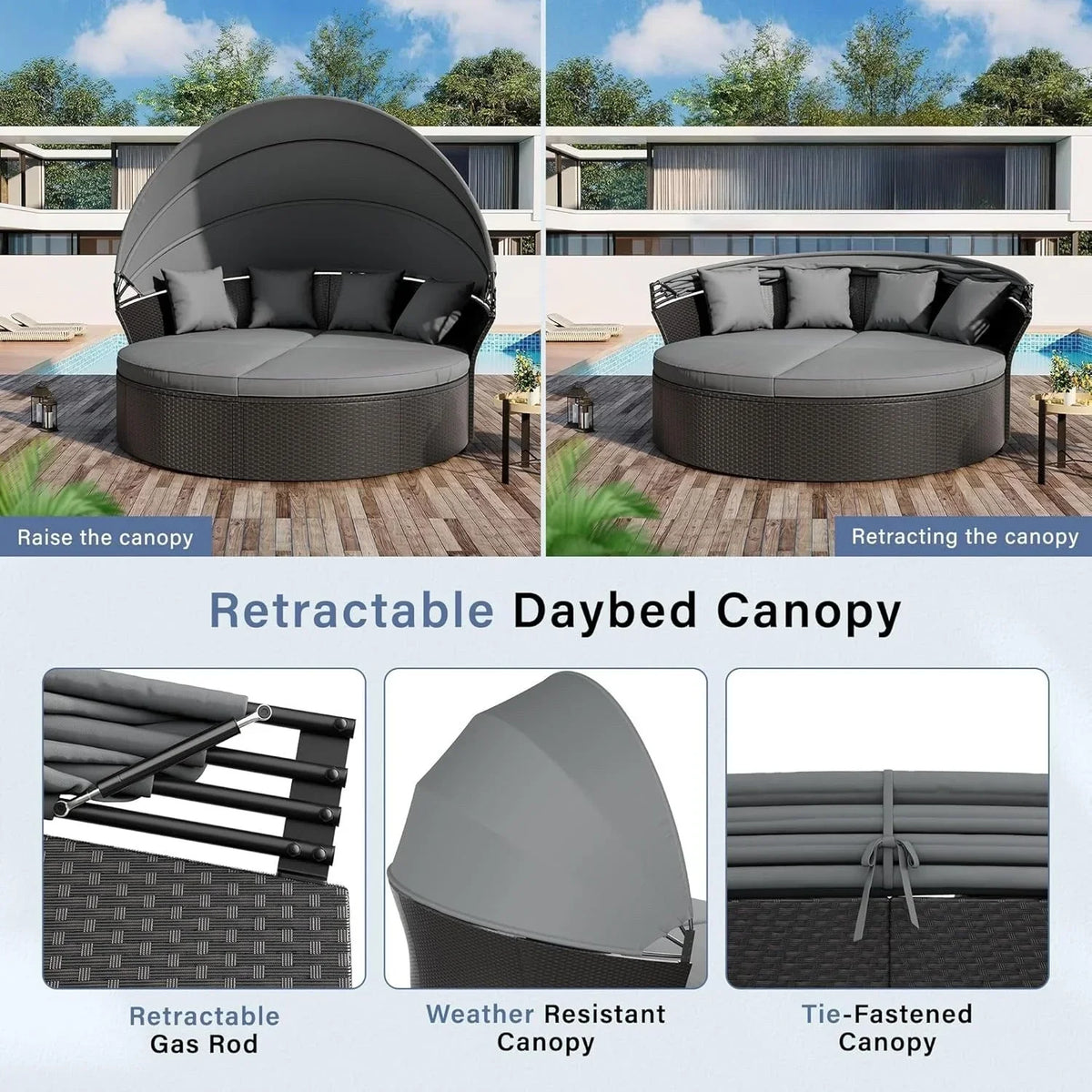 Nuon 4-Piece/5Piece Outdoor Patio Conversation Set Wicker Daybed Set with Canopy by Havenside Home