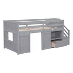 Okak Solid Wood Twin Loft Bed with Stairs & Storage,Low Profile Bunk Beds Twin with Drawers & Shelves,Multi-Functional Loft Beds for Kids,Teens