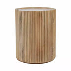 Decorative Ribbed Wooden Side Table with Marble Top and Storage - Small Home Decor Table Stand for Bedroom or Living Room Decor