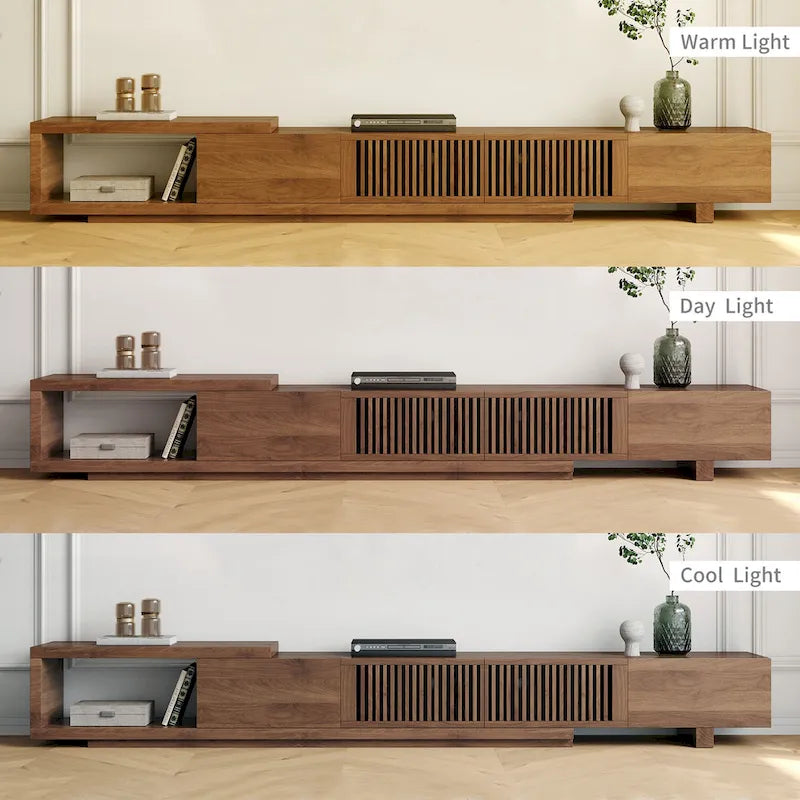 Modern Retractable & Extendable TV Stand with 4 Drawers, Up to 103 Inches - 78.54D x 15.74W x 13.78H