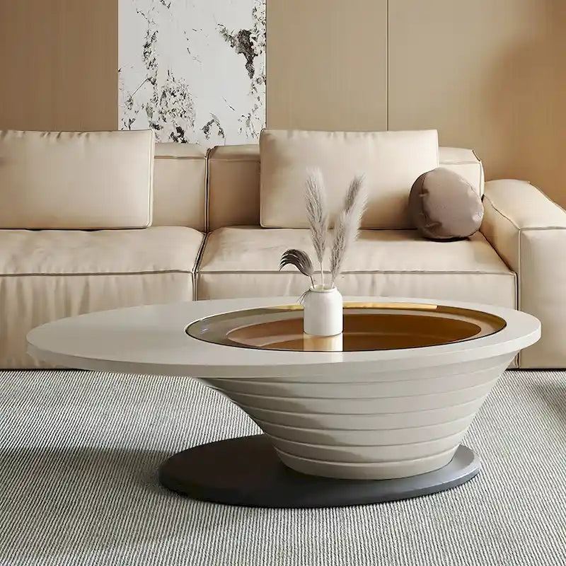 Light Luxury Modern Minimalist Oval Glass Tabletop Coffee Table Gray Base 51 in. - L 51.18'W 25.59'H 14.37'