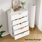 Commode 5 tiroirs blanc / marbre et bois – Panneau cannelé, pour usage individuel
