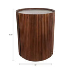 Decorative Ribbed Wooden Side Table with Marble Top and Storage - Small Home Decor Table Stand for Bedroom or Living Room Decor